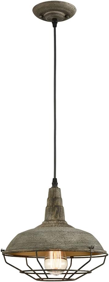 HOLKIRT Farmhouse Barn Pendant Light Dimmable Hanging Ceiling Light Fixture with Cage Stained Finish Mold Color 1-Light for Kitchen Dining Bedroom