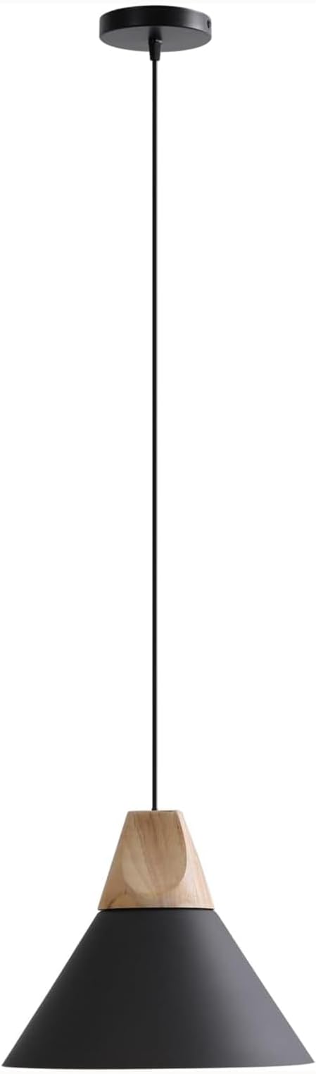 Modern Pendant Light,Solid Wood Matte Black Lampshade Style Ceiling Hanging Lamp,Pendant Lighting for Kitchen Island Dining Room Living Room Bedroom(Black-1 Pack)