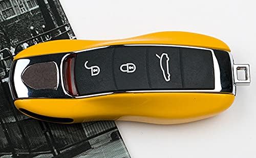 x xotic tech Yellow Smart Remote Key Fob Protector Cover Shell Case Holder Compatible with Porsche Boxster Cayenne Panamera Cayman Macan Carrera 911 991 918 Spyder(Fits 3 Button)