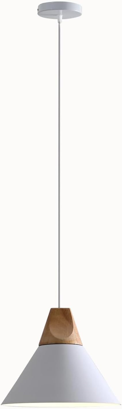 Modern Pendant Light Fixture,Solid Wood Matte White Lampshade Style Ceiling Hanging Lamp,Pendant Lighting for Kitchen Island Dining Room Coffee Bar(White-1 Pack)