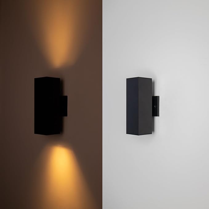 mirrea Modern Outdoor Porch Light Patio Light in 2 Lights with Aluminum Rectangular Tube and Tempered Glass Cover Waterproof Wall Sconce 2 Pack (Matte Black)