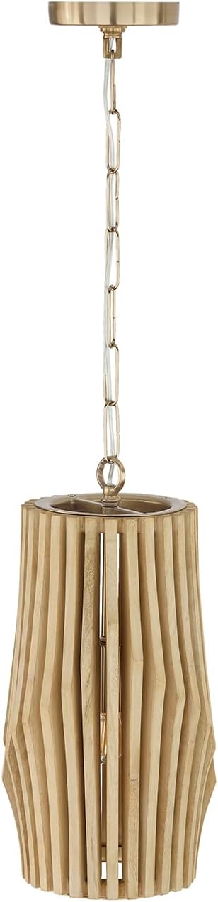 Capital Lighting 344613BWB Archer Modern Artisan-Crafted Mango Wood Mini Pendant Ceiling Light Fixture, 1-Light 100 Watt, 17" H x 9" W, Blonde Wood and Matte Brass