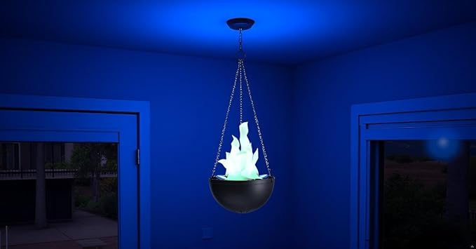 Aspen Creative 61168-24-1,LED Hanging Fire Flame Light Prop for Halloween,Christmas and Party Decor,Black Finish,Blue Flickering Light Effect