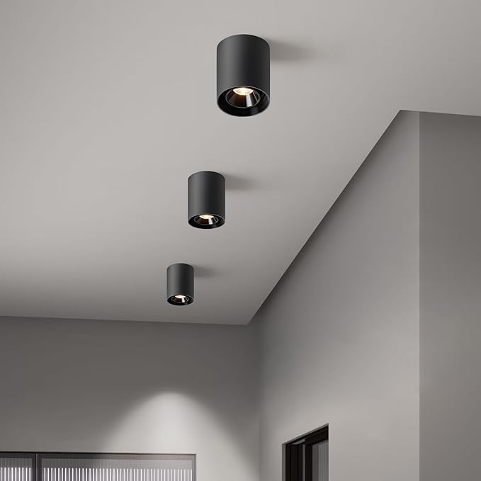 OKELI Black Modern LED Dimmable Ceiling Light Fixtures for Hallway Kitchen Entryway, 20W 1300LM 2700K-6000K Flush Mount Close to Ceiling Lighting, Cylinder Ceiling Lamps for Living Room 3pack