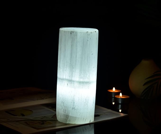 JIC Gem 4-6 LBS Selenite Lamp Large Moroccan Selenite Column Crystal Lamp 8"