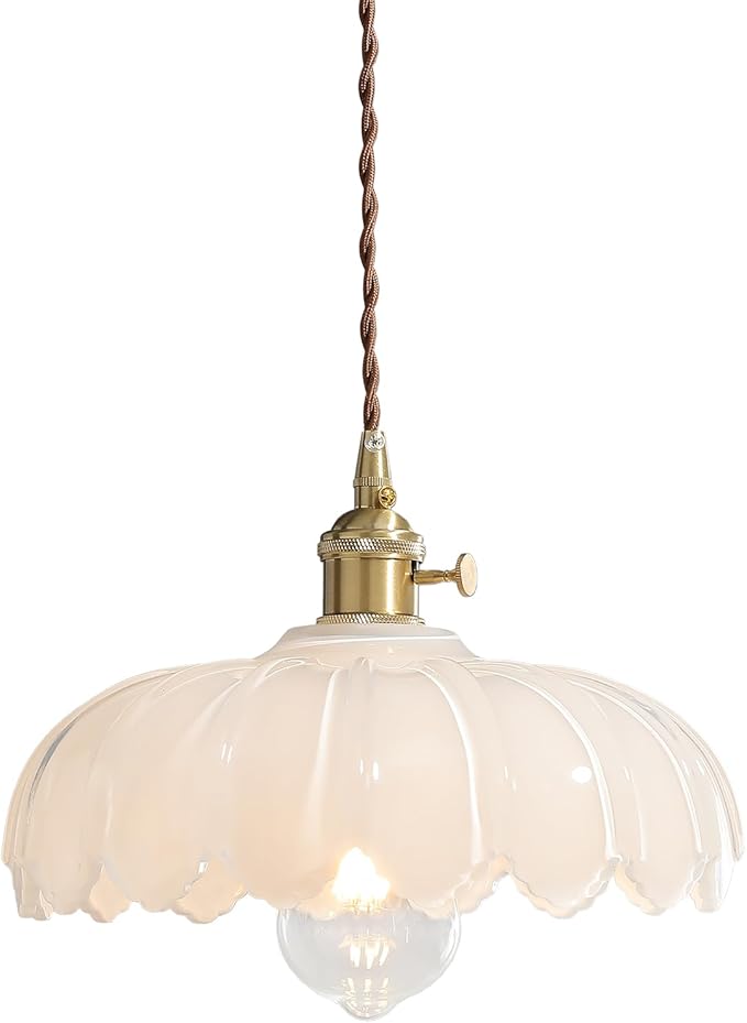 Vintage Pendant Light Fixtures: Milk Glass Pendant Lights Kitchen Island, White Milk Glass Pendant Light Fixture for Bedroom Dining Room