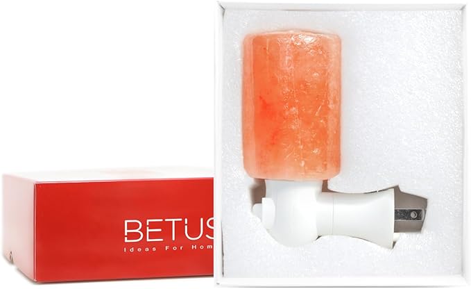 Betus Natural Crystal Himalayan Salt Wall Lamp - Air Purifying Night Light - 360° Rotatable Plug 7W Bulb - Cylindrical