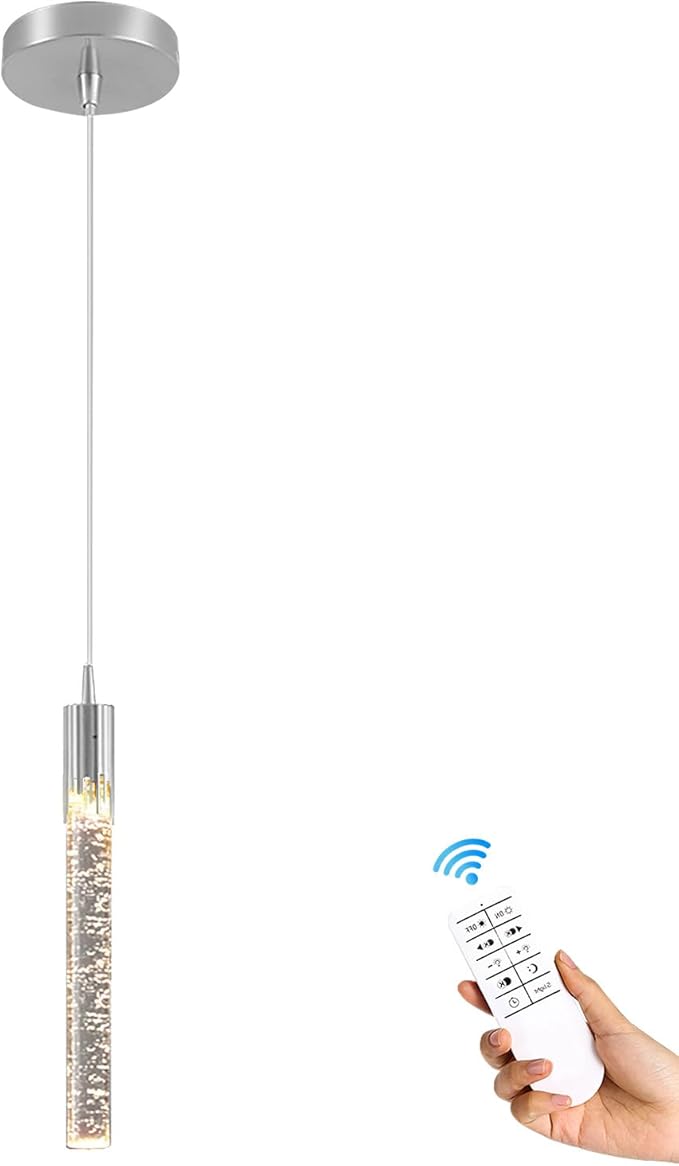 Flashing God 1 Light Mini Chrome Crystal Chandelier Modern LED Pendant Light for Kitchen Island Adjustable Hanging Light Fixture for Dinning Room Bedroom Dimmable 2700K 4500K 6000K