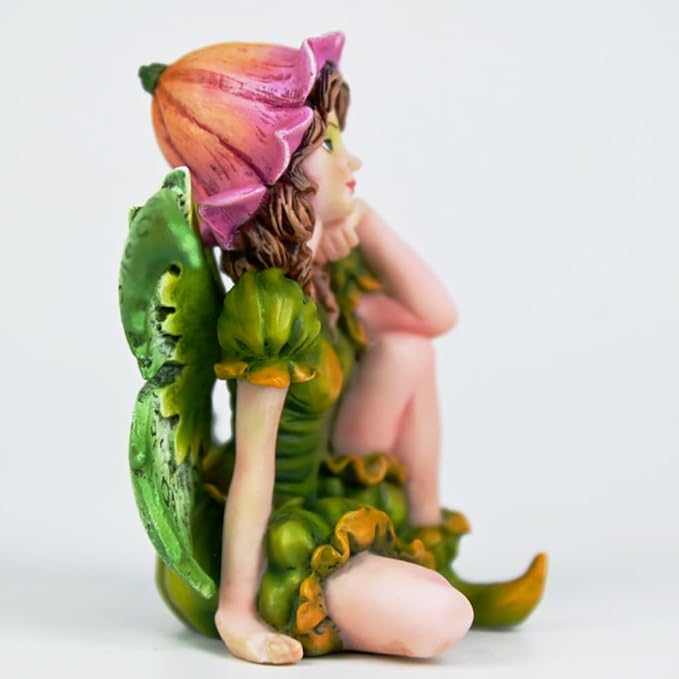 Fantasy Fairy Figurine, 3.15 Inch Mini Garden Fairy Statue, Hand-Painted Resin Indoor Outdoor Decor for Desk, Plant Pot, Fairy Garden (Green & Pink)