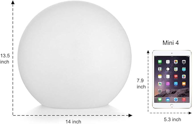 Mr.Go 14-inch LED Ball Light, Cordless Rechargeable Globe Lamp w/Remote, 16 RGB Color Changing Dimmable Mood Lamp, Waterproof Decorative Glow Orb Light for Home Outdoor Garden Patio Pool Party Decor