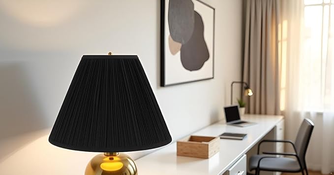 Aspen Creative 33167, Mushroom Pleated Traditional Black Spider Lamp Shade, 6-1/2" Top x 15" Bottom x 11" Slant