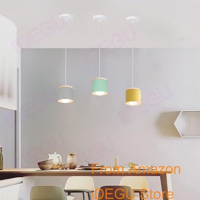 Scandinavian Style E27 Ceiling Light Fixture - Retro Wood and Iron Pendant Lamp for Bedroom, Dining Room, Kitchen - 12cm Black(# Amarillo)