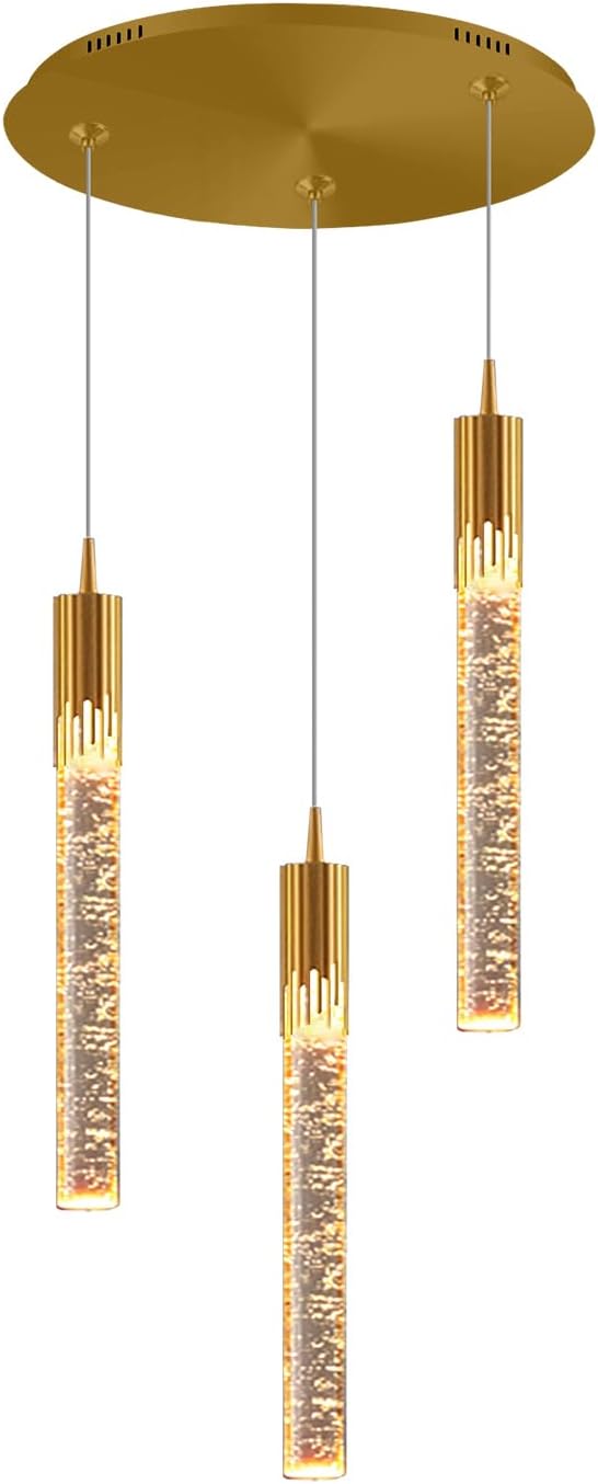 Flashing God Mini Gold Crystal Chandelier Integrated LED Pendant Light for Kitchen Island 3 Light Chandeliers Pendant Lighting with Remote Control
