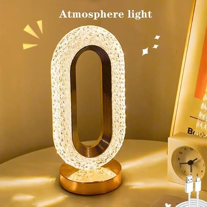 Portable Artificial Crystal Table Lamp, Desk Lamp, USB Rechargeable 3-Color-Changing Touch Control Night Light, Bedside Lamp, Decorative Light for Home Living Room Bedroom