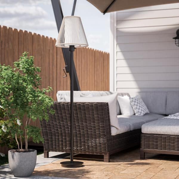 Ceybo 61.5 in. White and Black Outdoor/Indoor Floor Lamp – Weather-Resistant Boho Modern Lighting for Patio, Porch, or Sunroom