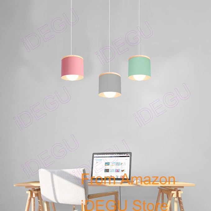 Scandinavian Style E27 Ceiling Light Fixture - Retro Wood and Iron Pendant Lamp for Bedroom, Dining Room, Kitchen - 12cm Black(# Gris)