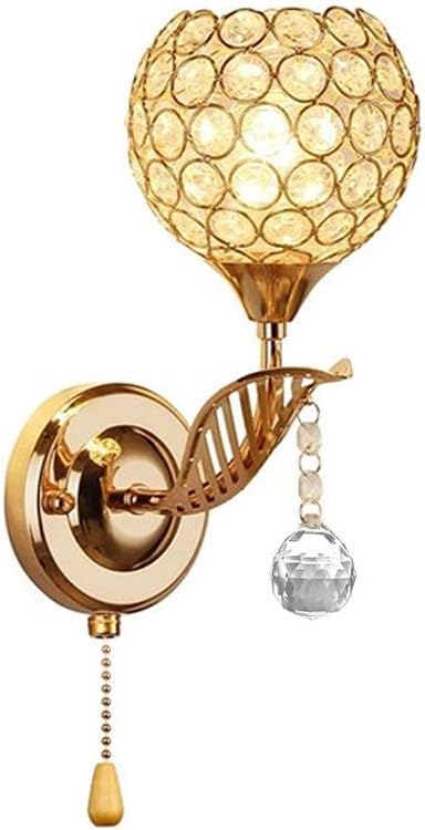 Modern Crystal Wall Light Pendent Lamp Chrome Finish Bedroom Sconce Lighting Fixture with Pull Cord Switch, E14 Socket (Gold)
