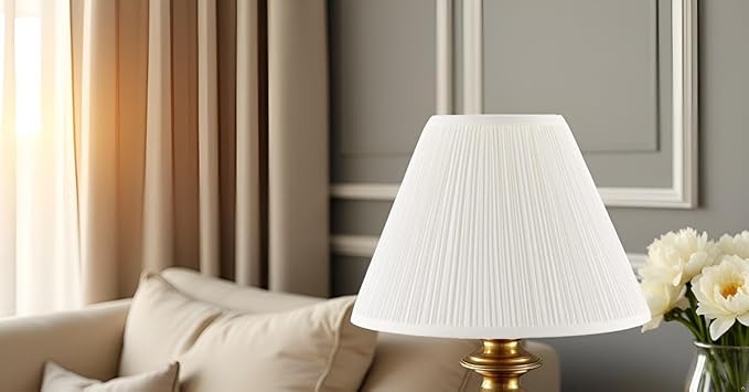 Aspen Creative 33166, Mushroom Pleated Traditional Powder White Spider Lamp Shade, 6-1/2" Top x 15" Bottom x 11" Slant