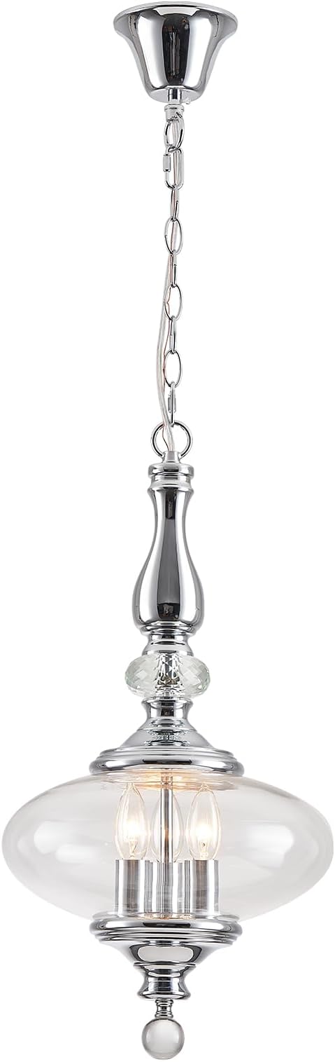 Modern Kitchen Island Pendant Light Polished Chrome Glass Pendant Light for Kitchens, Dining Rooms Stairs W 11.8 in. H 23.6 in.