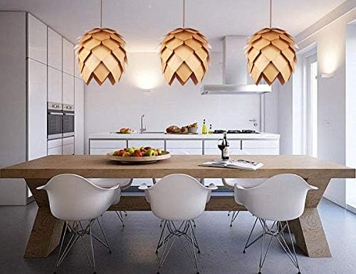Modern Creative Art Oak Wooden Pinecone DIY Puzzle Pendant Lights Chandelier Hanging Wood Lamps Dinning Room Restaurant Retro Fixtures Luminaire Diameter 25cm (9.84 Inch)