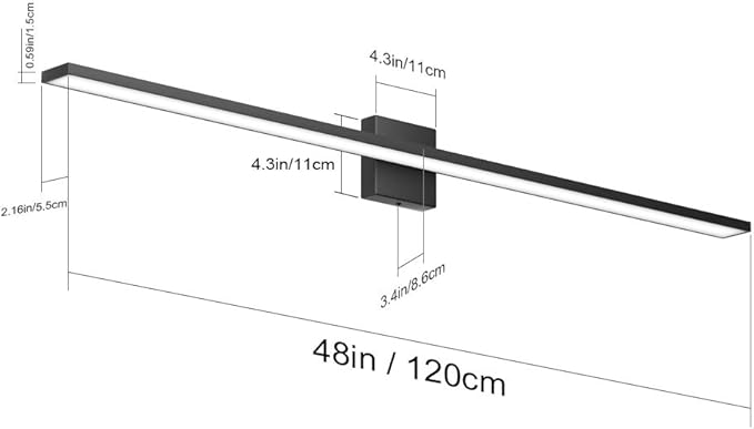 Ralbay 48inch Modern LED Black Vanity Light 46W Frosted Aluminum for Bathroom Vanity Lighting Fixtures Cool White 6000K