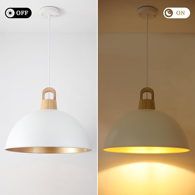 Generies 18'' White Pendant Light Modern Large Farmhouse Pendant Lighting Fixtures Industrial Rustic Dome Chandelier for Kitchen Island Farmhouse Dining Living Room