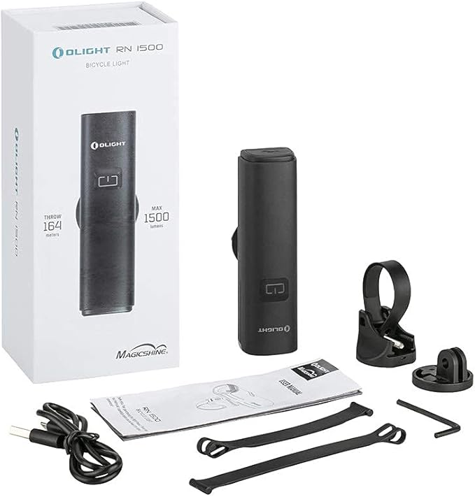 OLIGHT RN 1500 Rechargeable Bike Headlights 1500 Lumens for Road Urban Cyclists, USB Type C Reverse Charging, Rechargeable Battery Included, 164 Meters Light Range Anti-Glare Beam, IPX7 Waterproof