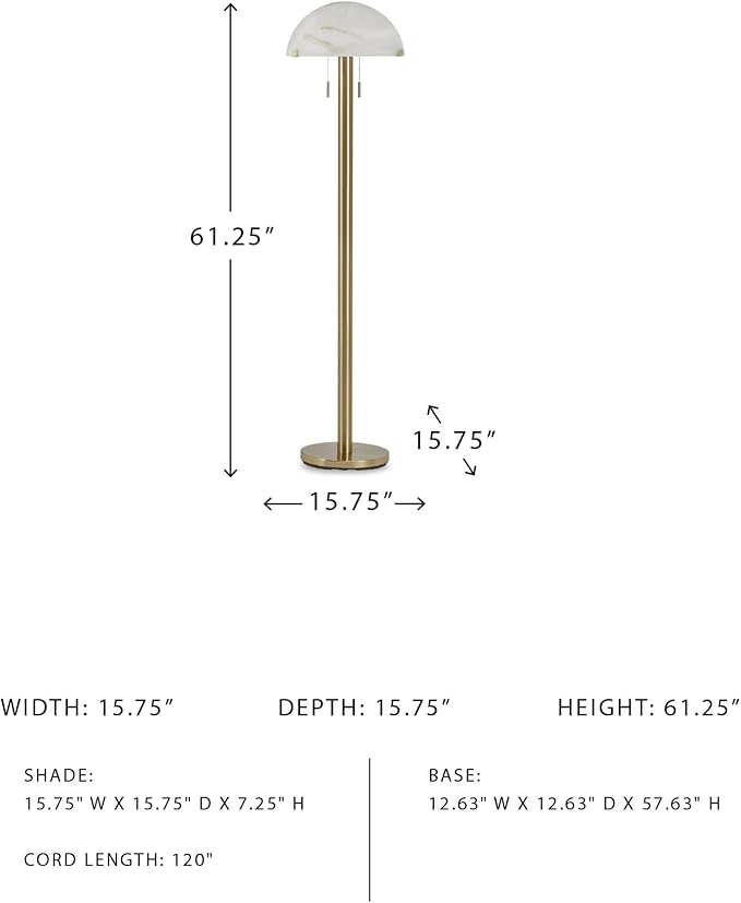 Signature Design by Ashley Tobbinsen Vintage Metal and Glass Floor Lamp with Pull Chain Switch and 2 Sockets, Metallic & White