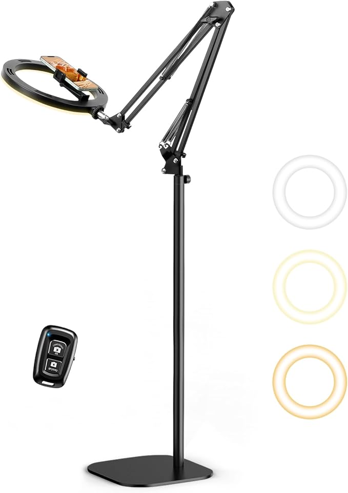 Ring Light with Stand Tripod for iPhone – Evershop 10” Overhead Camera Mount, 70.8” Tall Adjustable Selfie Light with Phone Holder for Video Recording, Photography, Streaming, TikTok, YouTube