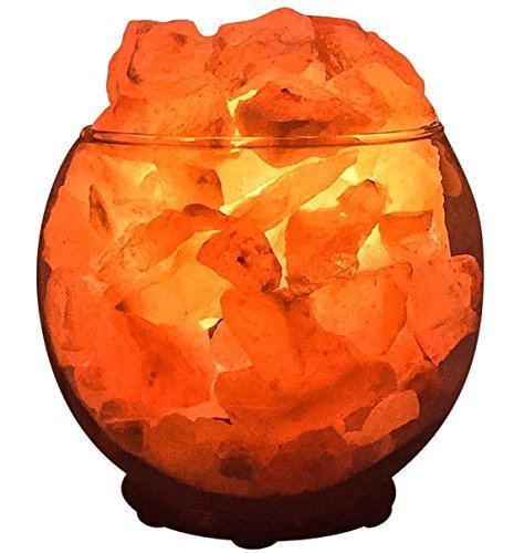Himalayan Organic Salt Lamp w/Hand Crafted Decorative Glass Night Lamp Natural Aromatherapy Essential Oil Difuser (Sphere-Medium)