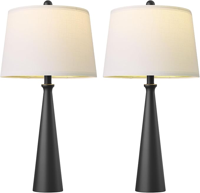 Oneach 25.75" Modern Table Lamp Set of 2, Bedside Lamps with USB Ports, Black Nightstand Lamps Set for Living Room Bedroom House Bedside Home Office Family