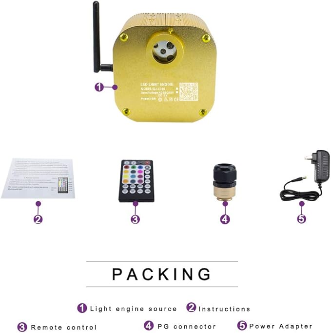 AZIMOM 16W Twinkle Fiber Optic Starlight Box Sound Activated RGBW Fiber Optic Light Source APP/Remote Control Light Engine Driver for Car Home Ceiling Star Lighting Decor