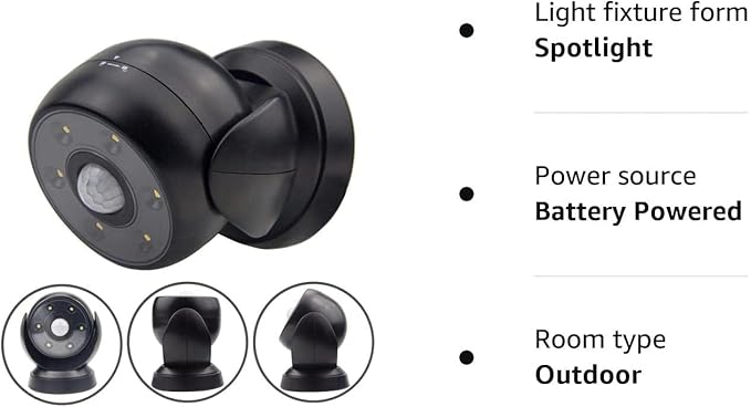 BIGLIGHT Battery Operated Motion Sensor Spotlight, Wireless LED Flood Light Indoor Outdoor, Waterproof Security Lighting, Bright Uplight for Wall Front Door Shed Hallway Bathroom Porch, 200 Lumen