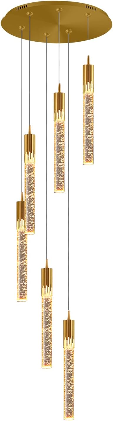 Flashing God 6-Lights Gold Modern Chandelier for High Ceiling Crystal Bubble Chandelier Light Fixture,Luxury Modern Pendant Light Fixture for Dining Room Dimmable with Remote