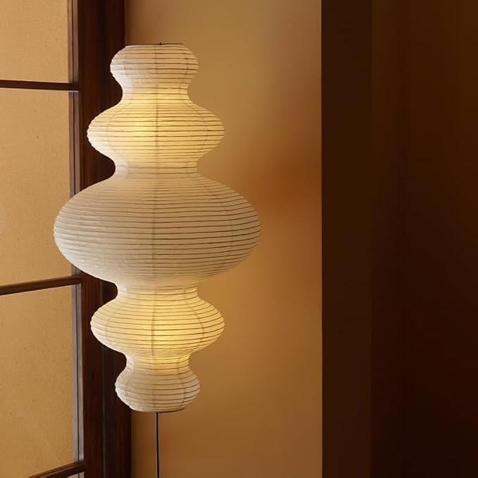 Decorative Floor Lamp with Ribbed Gourd Shape, Beige, 39 in,Zephyr Akari Floor LAMP