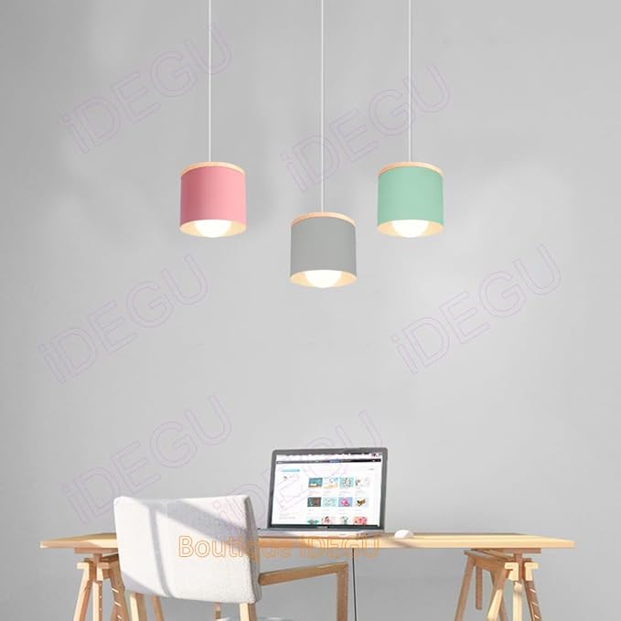 Scandinavian Style E27 Ceiling Light Fixture - Retro Wood and Iron Pendant Lamp for Bedroom, Dining Room, Kitchen - 12cm Black(# Verde.)