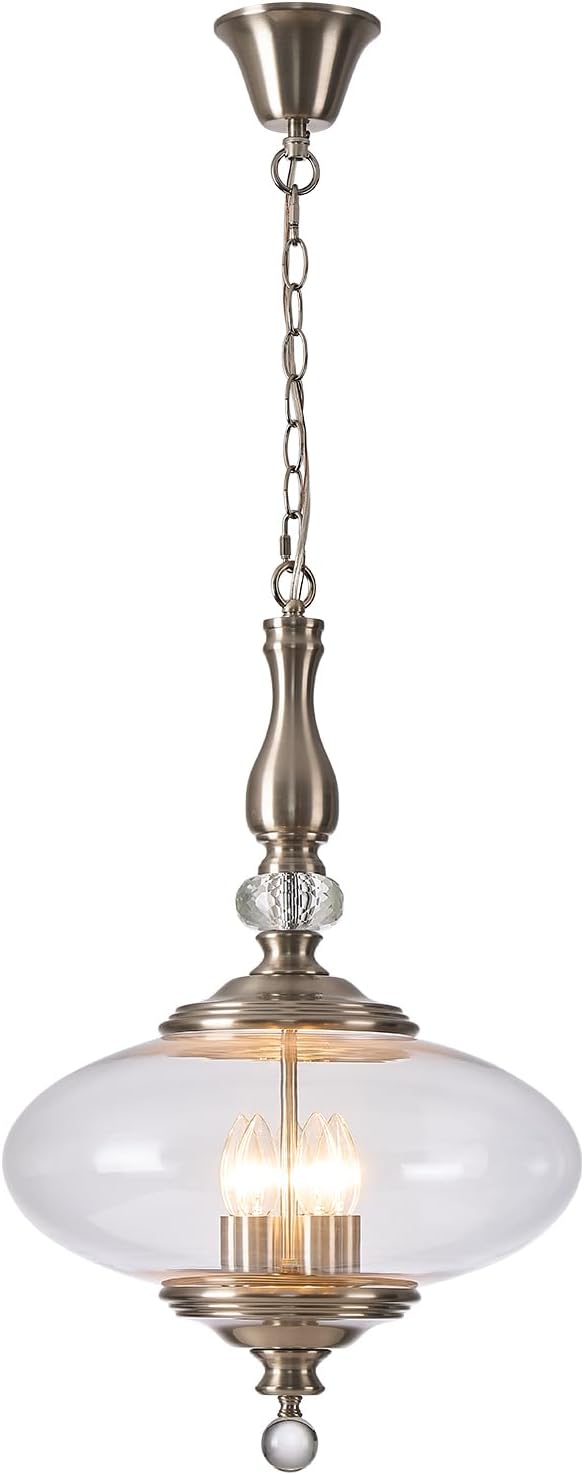 Modern Glass Large Pendant Light Brushed Nickel 5-Light Chandelier,H 27.5" x W 15.7" for Dining Room, Kitchen Island, Hallway