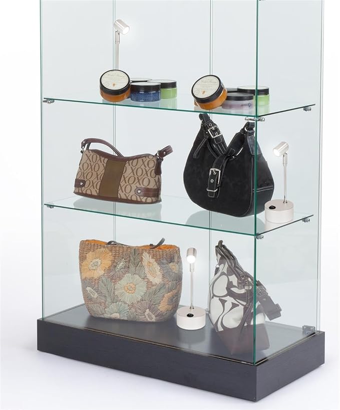Display Case Accent Lights, Battery-Powered LED, 4 Heights, Set of 2 - Black/Silver