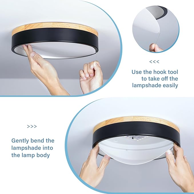 Dimmable Wood LED Ceiling Light, 5CCT 2700K-6000K Modern Black Flush Mount Ceiling Lamp, Minimalist Round Close to Ceiling Lighting Fixture for Living Room, Bedroom, Kitchen, 15.74in