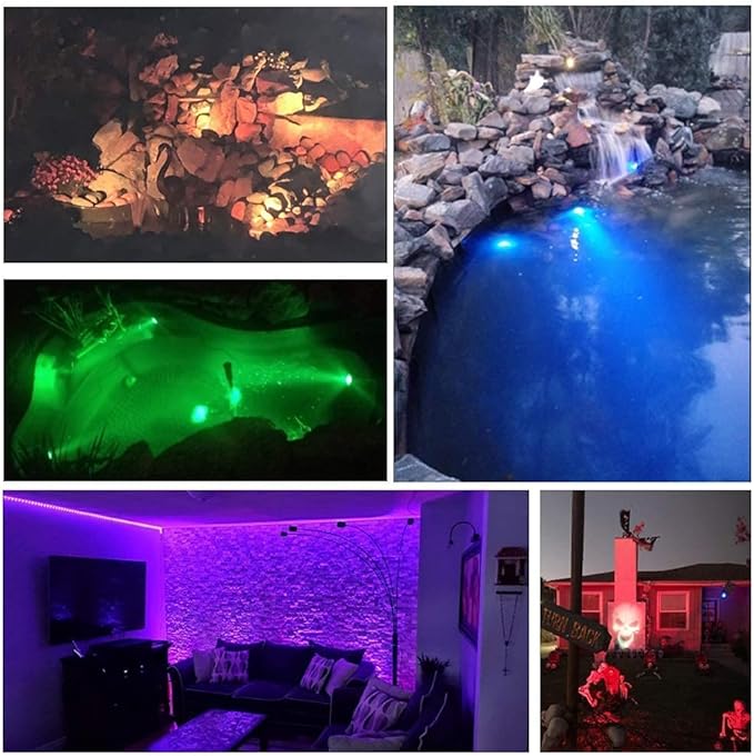 SHOYO Color Changing Pond Lights, 12W LED Spot Lights IP68 Waterproof Underwater Multi-Color Dimmable Memory Fountain Spotlights for Outdoor Halloween Landscape Decor, Set of 4