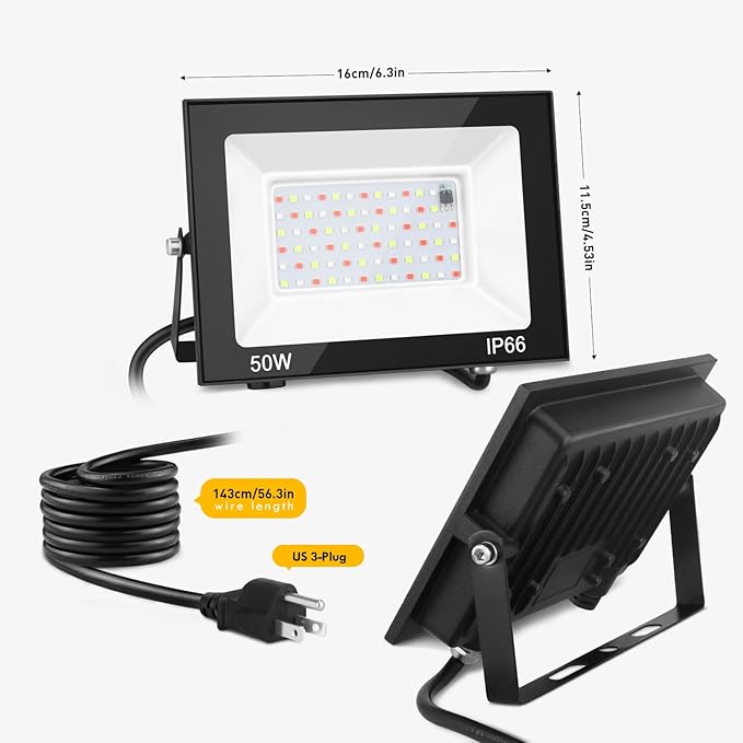 Halloween LED Flood Light Outdoor, 50W Color Changing RGB Flood Light, IP66 Waterproof Outdoor Landscape Lights Stage Lights, Christmas 5000LM Uplighting for Party, 2Pack