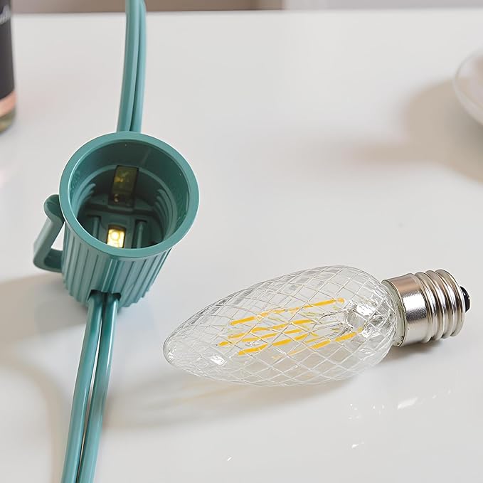 YULETIME Pack of 25 Faceted Warm White C9 Replacement Bulbs, Shatterproof LED Strawberry Bulbs for E17 Base Sockets Christmas String Lights