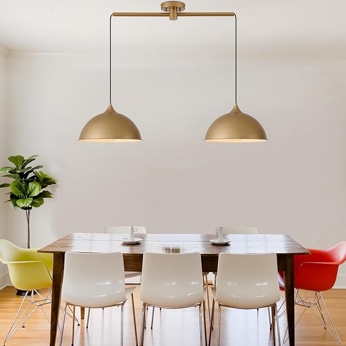 Pendant Lights Kitchen Island, 2-Pack Dome Pendant Light Gold and White Light Fixtures Industrial Vintage Hanging Pendant Lighting for Dining Room Restaurant Cafe Entryway