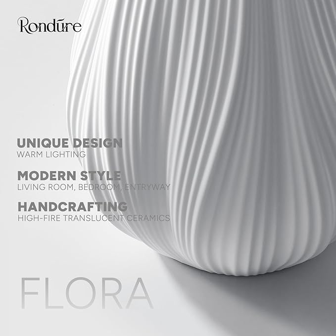 RONDURE 12.5" Modern Ceramic Table Lamp, Modern Bedside Lamps for Bedroom, Living Room and Nightstand, White Translucent Ceramic Shade, Warm Ambient Lighting, Home Decor