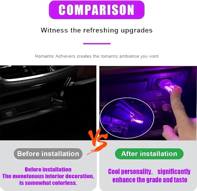 2 Pack Car LED Lights Interior, USB Light for Car Decor & Bedroom, Touch Dimmable Ambient Lighting, Mini Glass Bottle Night Light for Camping Gifts-White