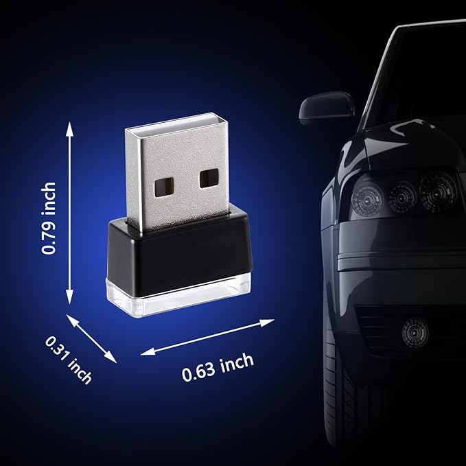 2 Pcs USB LED Car Interior Atmosphere Lamp, Night Light LED Decoration Light Ambient Lighting Kit Interior LED Lights, Portable Vehicle Ambient Lighting Kit for All Car Interior Accessories (Blue)