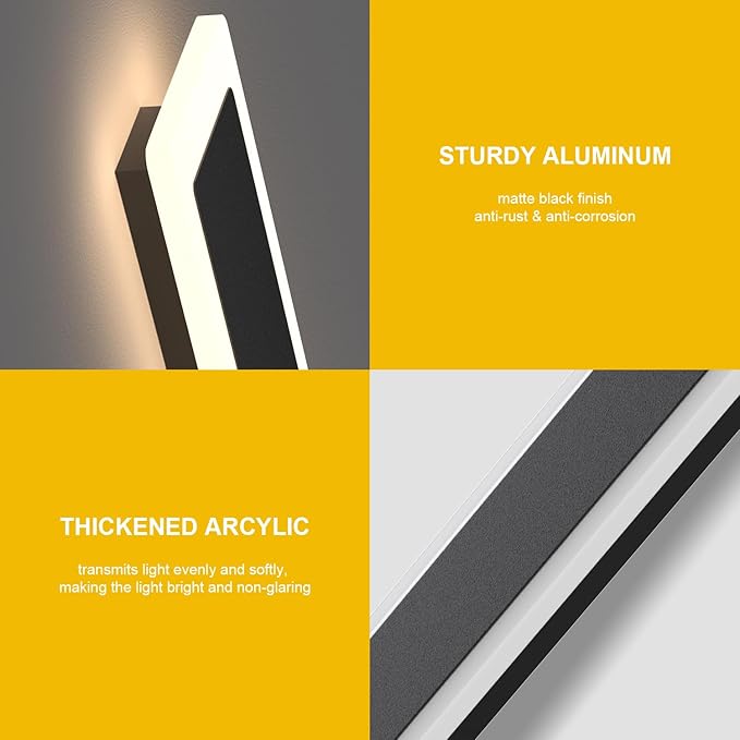 1-Pack 59inch Modern Outdoor Wall Lights, LED Wall Light Outdoor Lights Fixture for Patio Wall Mount, IP65 Waterproof Black Outside Lights for House, Garage, Porch (3000k)