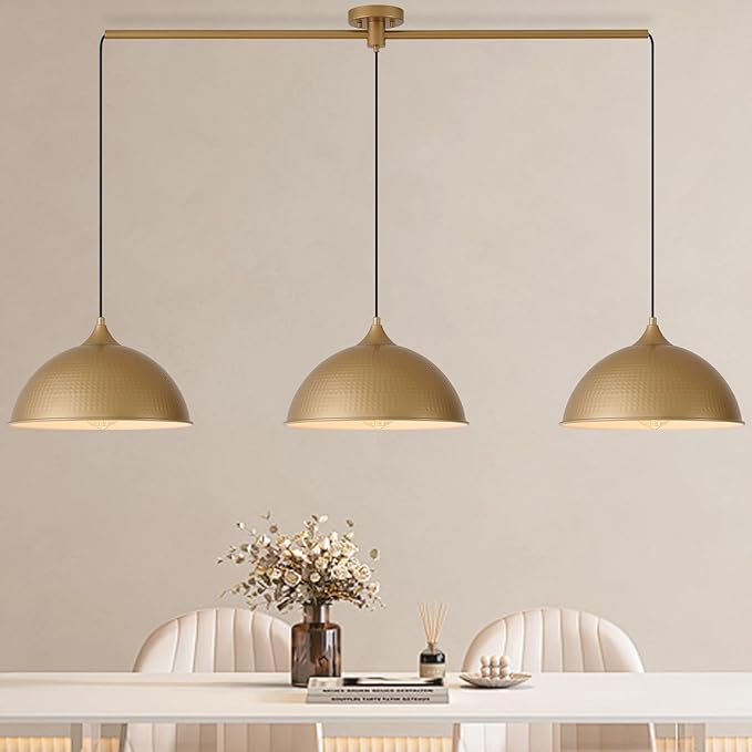 Pendant Lights Kitchen Island, 3-Pack Dome Pendant Light Fixtures with Gold and White Finish Farmhouse Hanging Pendant Light for Dining Room Restaurant Cafe Entryway