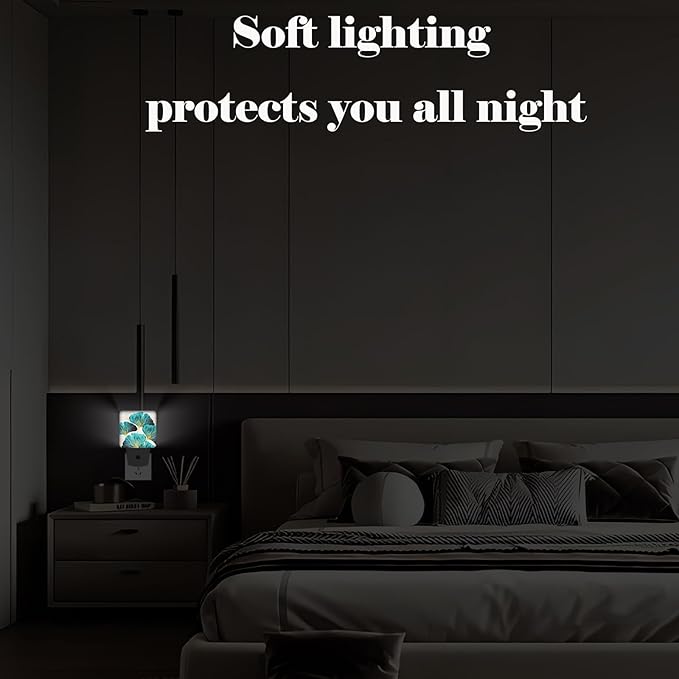 Green Ginkgo Leaves Night Light,Plug Into Wall Decor for Stairway,Hallway,Kitchen,Dusk to Dawn Sensor Nightlights for Boys/Girls/Women/Men Room Gifts