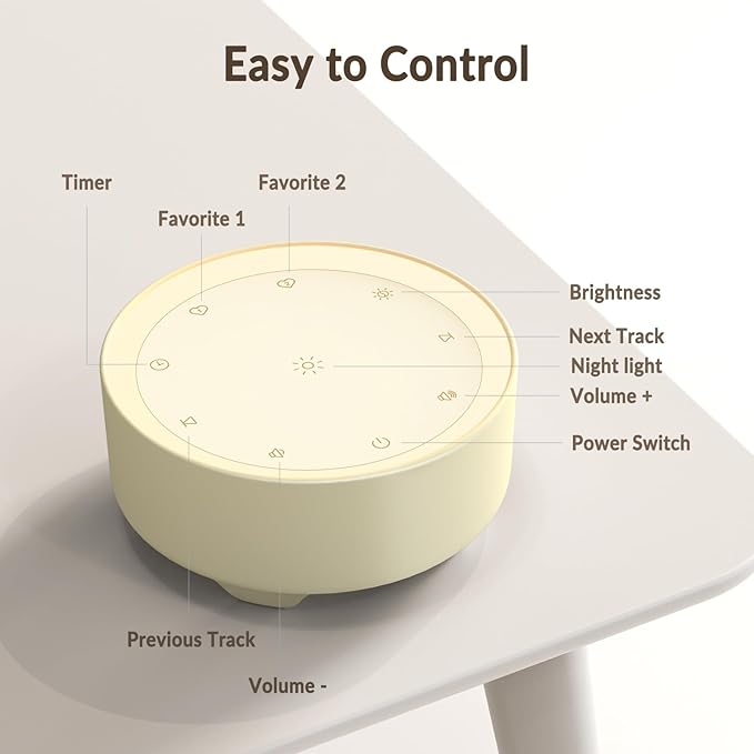 White Noise Machine for Baby and Adults, 20 Soothing Sleep Sounds, Custom Shortcut Buttons, Warm Night Light, 8 Hour Timer, Touch Control, USB Powered Sound Machine for Nursery Bedroom & Travel